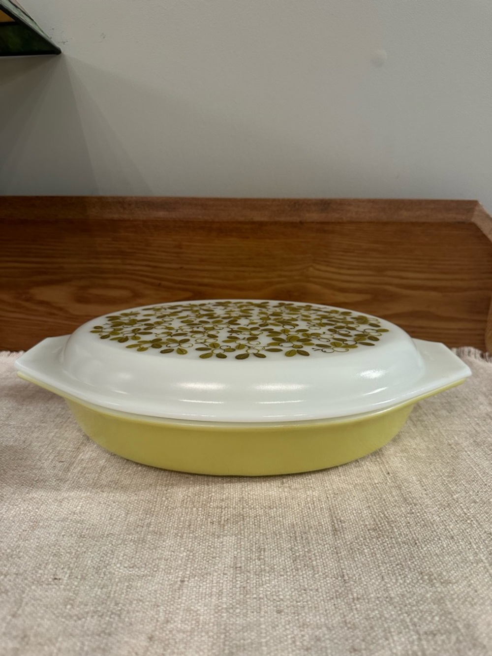 Pyrex divided dish with olive lid